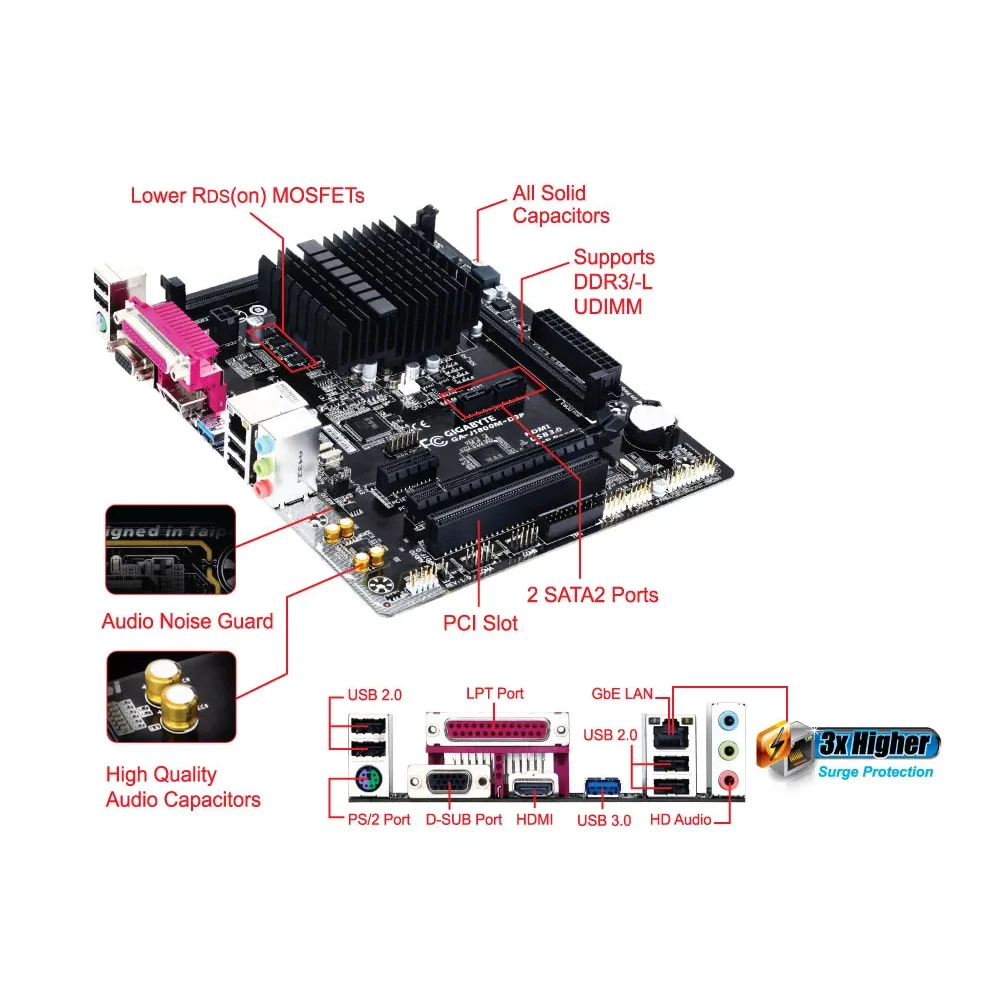 Gigabyte J1800M-D3P DDR3 Intel Dual Core CPU Motherboard Bundle view 4
